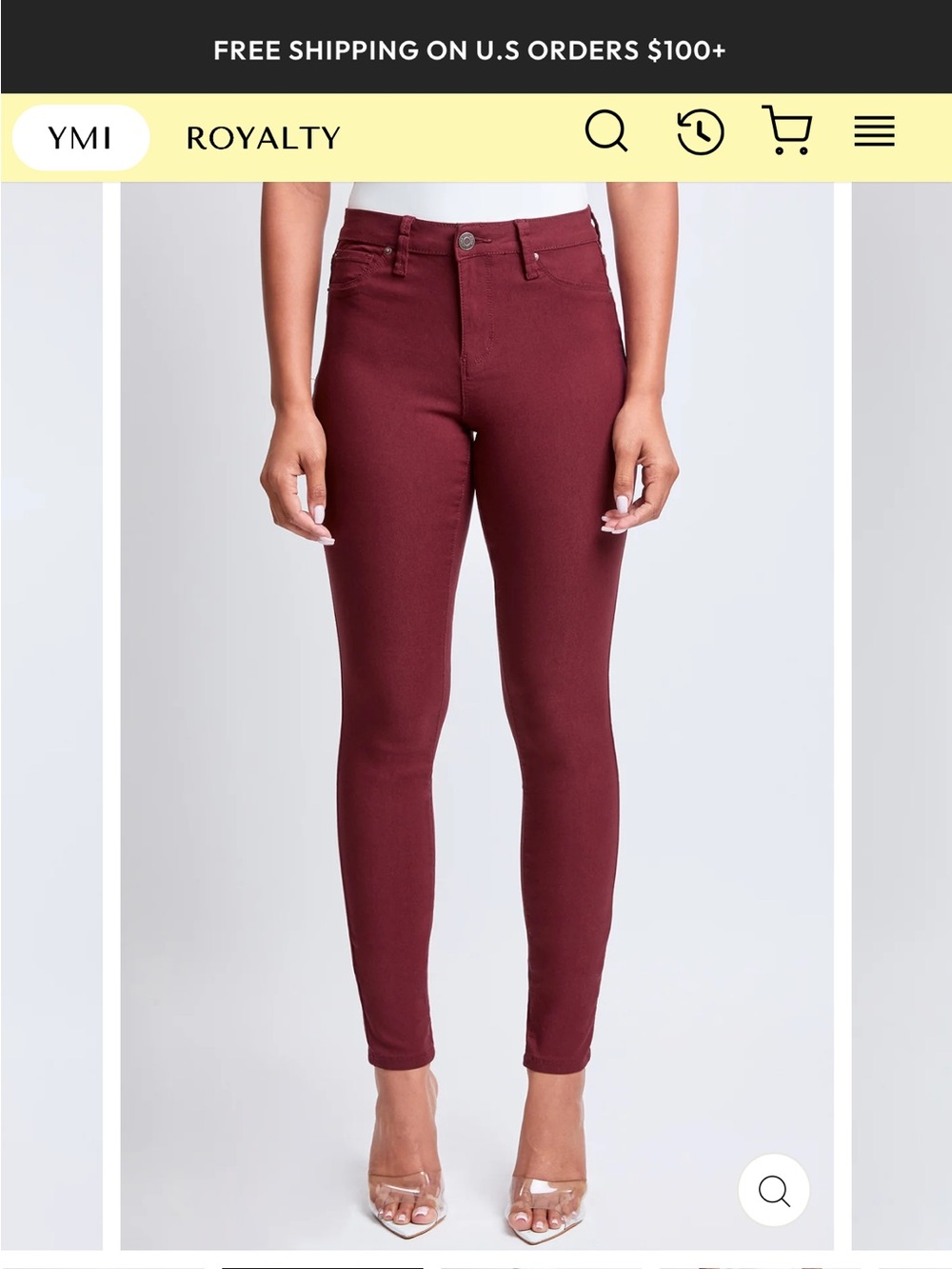 YMI Burgundy High-Rise Skinny Ankle Pants - Picture 2 of 10